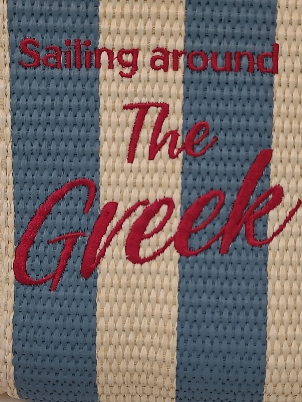 Patricia Nash Greek Isles Straw Tote w Blue Stripes & Red Accent+ CrossbodyStrap